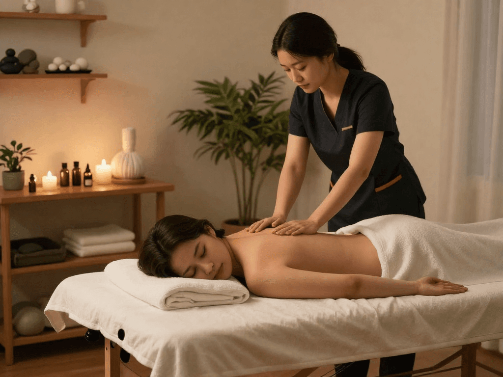 Providing 노원출장마사지 in a serene home setting with soothing elements for relaxation.
