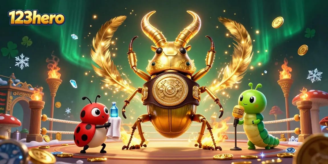 Engage with 123hero's vibrant casino scene featuring a dynamic stag beetle and ladybug in action.