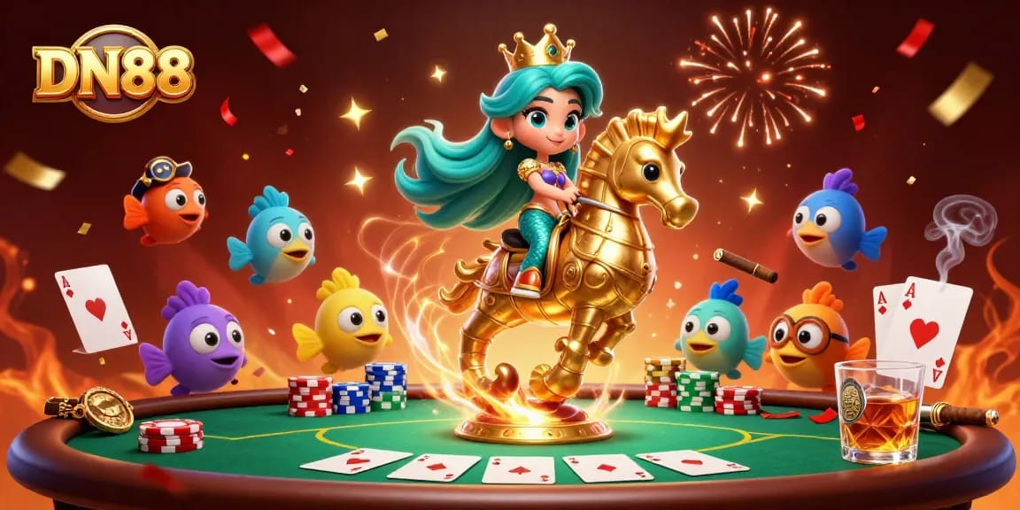 Play an exciting game at DN88 with the mermaid princess and vibrant casino elements.
