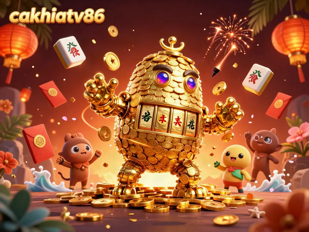 Join the ultimate gaming experience on cakhiatv86 with vibrant golden golem and lucky symbols in action.