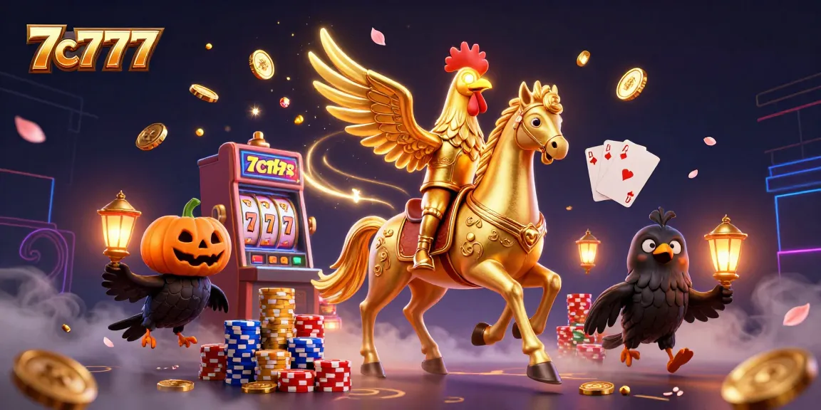 Experience thrilling slots action at 7c777 with a golden rooster and iconic casino symbols