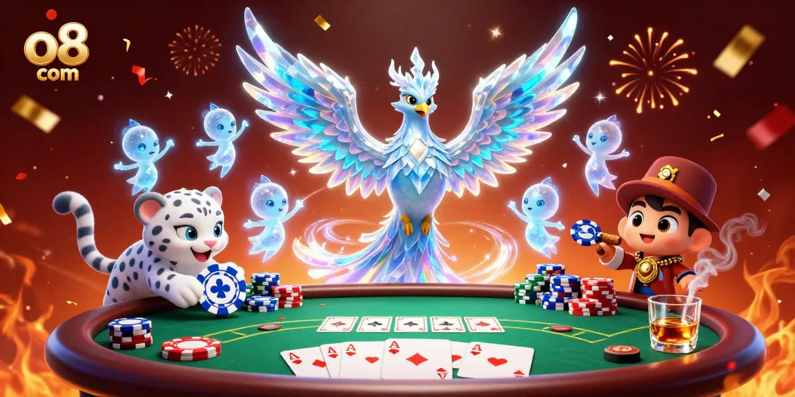 Experience thrilling gameplay at o8 com with a magical ice phoenix and poker elements dazzling in 3D.