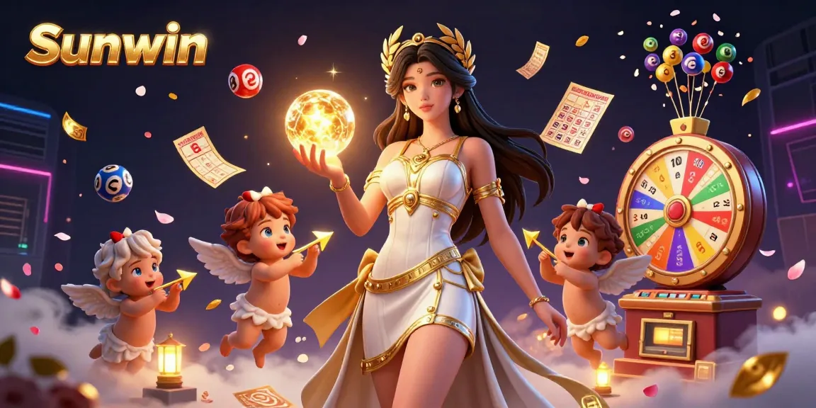Experience stunning Sunwin gaming with a captivating illustration featuring lottery and casino elements.