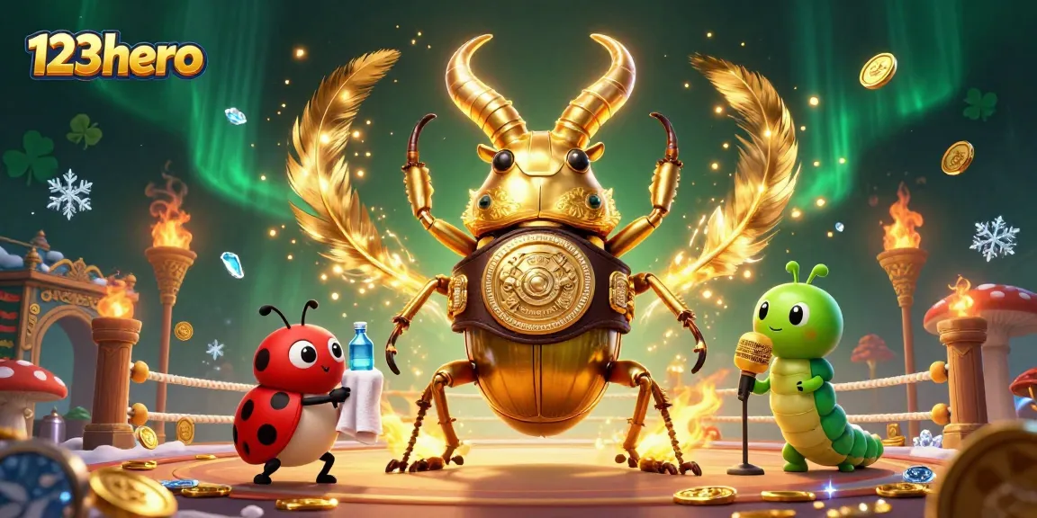 Engage with 123hero's vibrant casino scene featuring a dynamic stag beetle and ladybug in action.