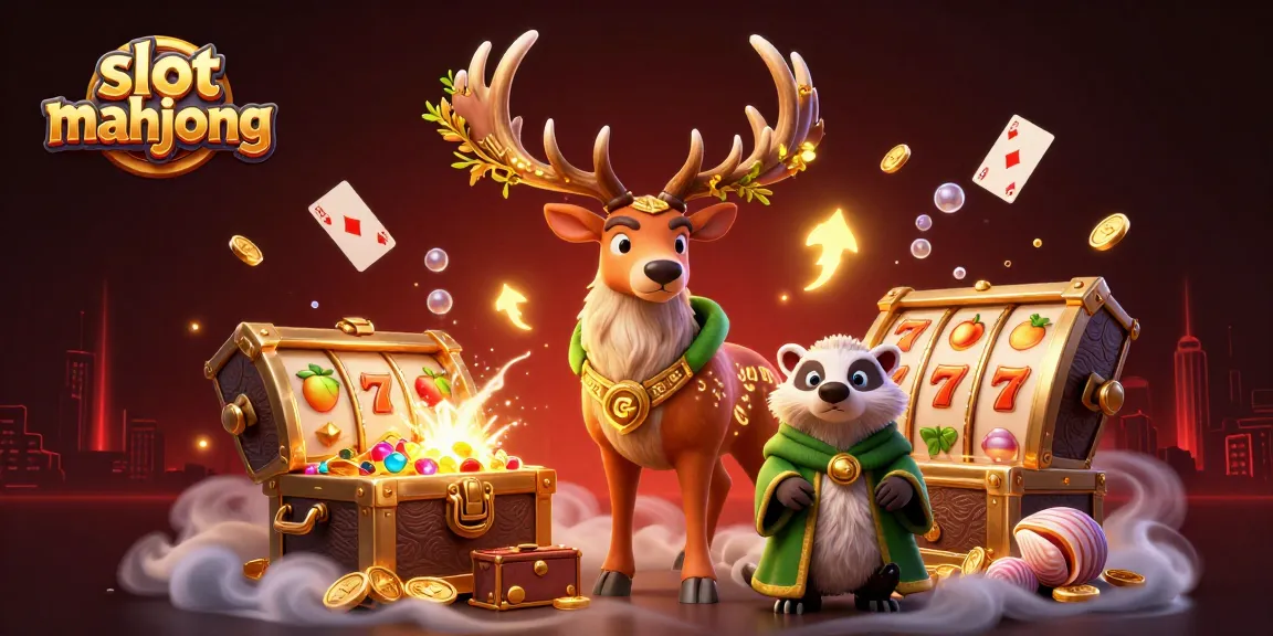 Engage with the thrilling slot mahjong, featuring vibrant characters, slot reels, and dynamic casino elements.