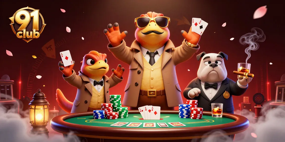 Experience the thrills of the 91 club in a whimsical casino scene with raptors and vibrant gaming elements.