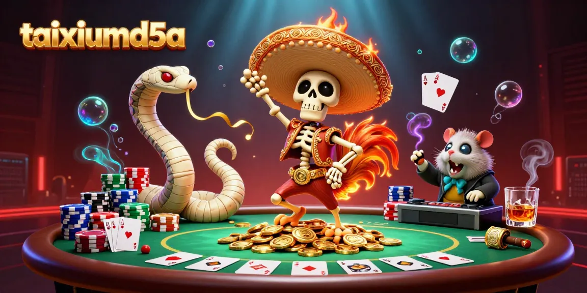 Celebrate in taixiumd5a's vibrant casino scene with animated characters and exciting poker elements.