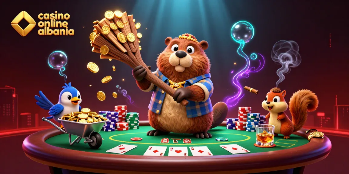 Chop golden coins raining down at casino online albania, featuring lively characters and poker elements.
