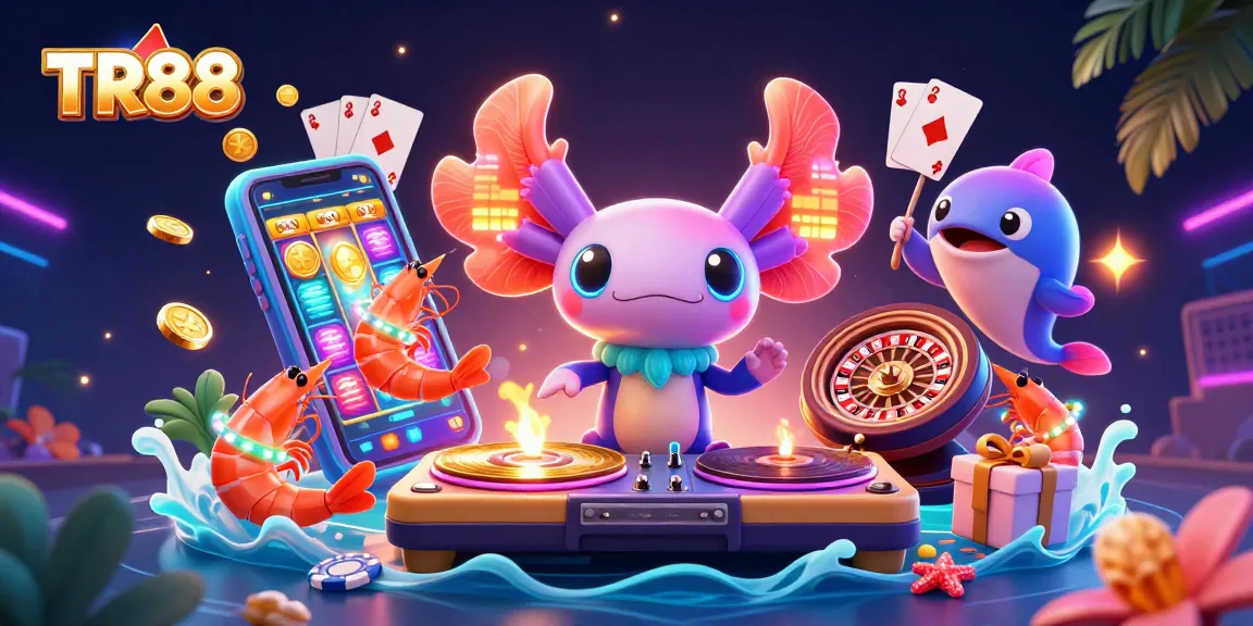 Experience TR88's vibrant gaming energy with neon sea creatures and casino excitement.