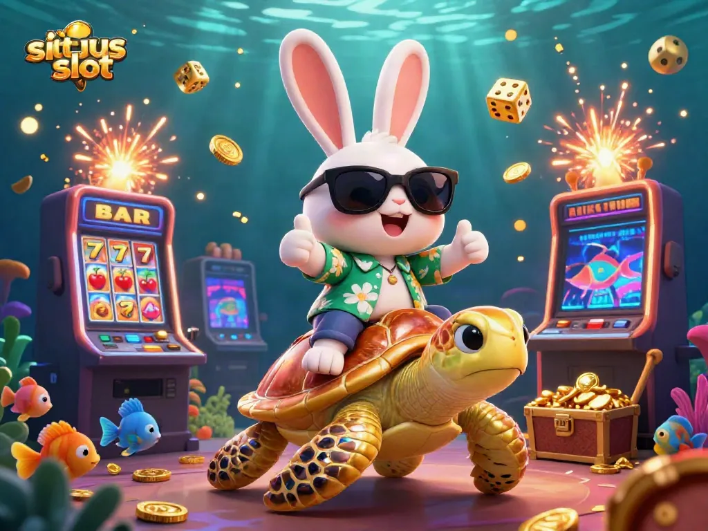 Experience thrilling gameplay at situs slot with a colorful 3D illustration showcasing jackpot excitement and casino fun!