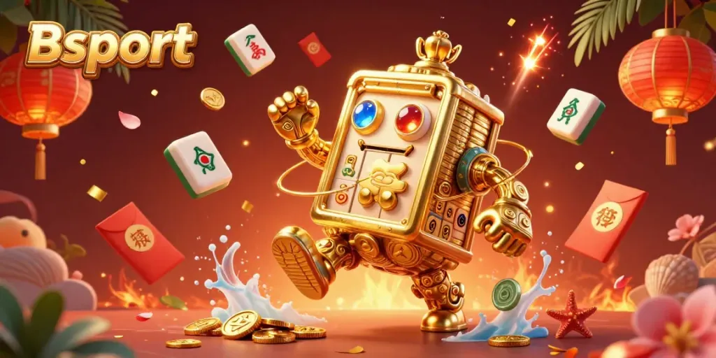 Engage with the thrilling Bsport casino scene featuring a golden golem, dynamic game elements, and rich visuals.
