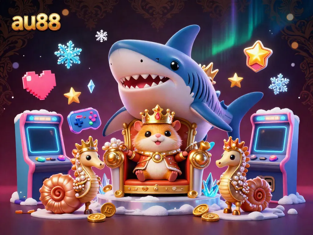 Engage with thrilling games at au88, featuring a golden hamster king amidst sparkling casino treasures.