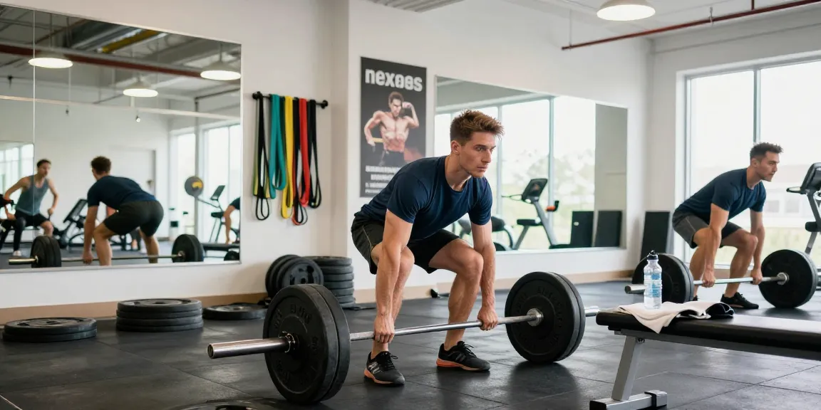 Anabolika Shop: Athlet im Fitnessstudio beim Gewichtheben mit motivierender Atmosphäre und modernem Equipment