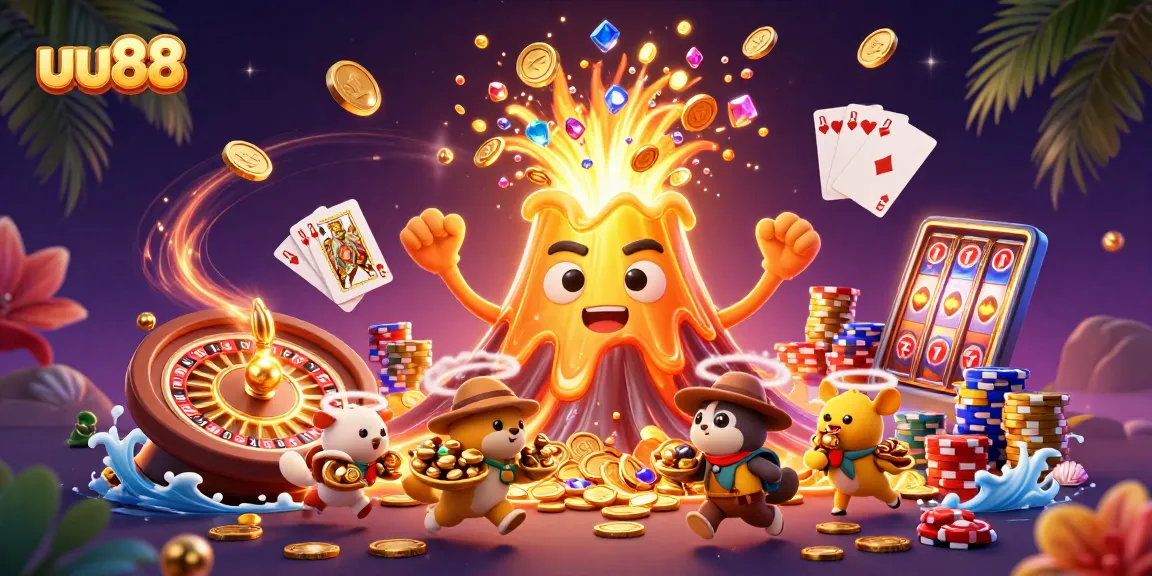 Win big at uu88 with the triumphant volcano erupting treasure and cascading coins!