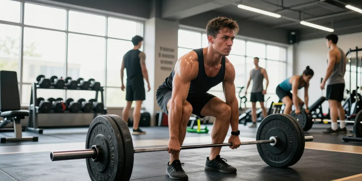 Utinon Steroide: Athlet beim Deadlift in modernem Fitnessstudio mit motivierender Atmosphäre