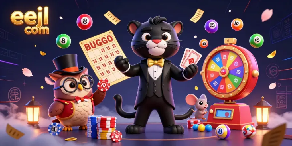Engage with the vibrant world of eejl com where a stylish panther deals cards amidst a lively casino setting.