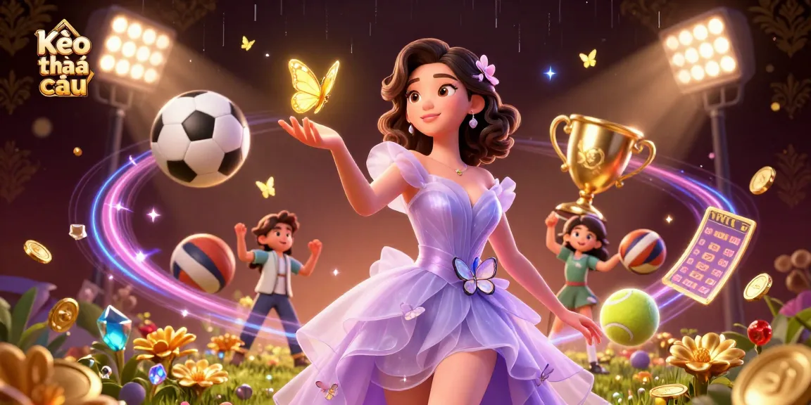 Bet on Kèo nhà cái with a vibrant 3D digital illustration highlighting sports activities and betting elements.