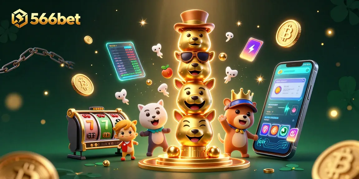 Experience thrilling gaming with 566bet, featuring vibrant 3D characters, crypto elements, and rich casino themes.