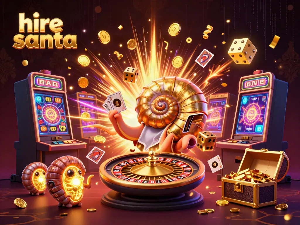 Experience the festive thrill as you hire Santa for your events, depicted with casino elements.