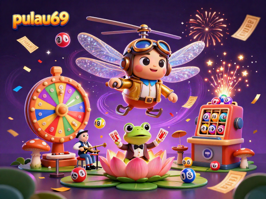 Experience pulau69 with a vibrant casino scene featuring dynamic elements of lotto and gaming excitement.