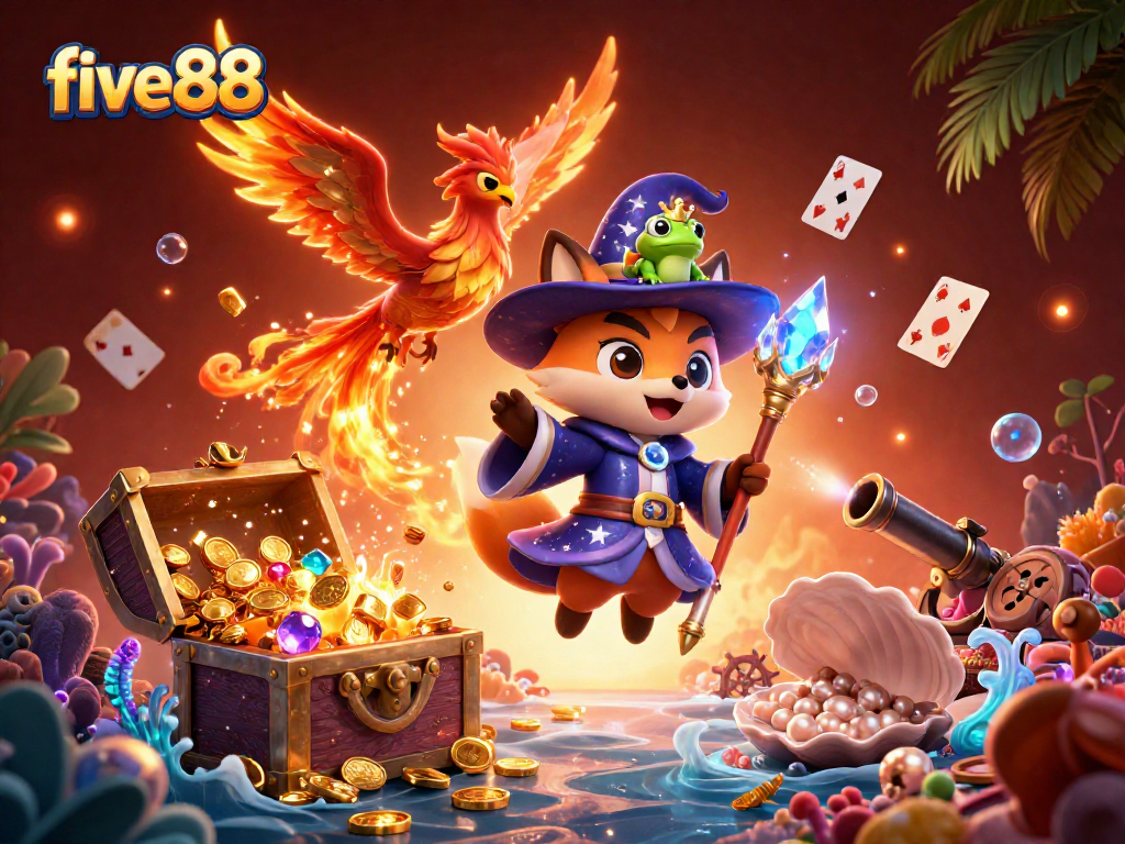 Spin jackpots and experience excitement at five88 with vibrant casino-themed illustration.