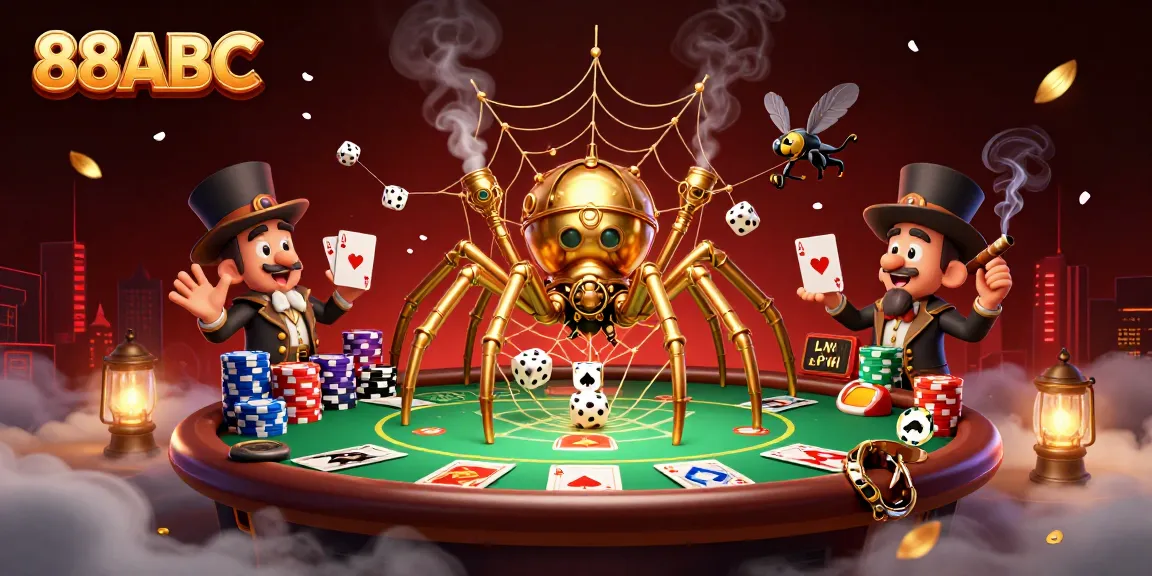 Experience thrilling gameplay with 88ABC's steampunk spider ensnaring luck at the poker table.