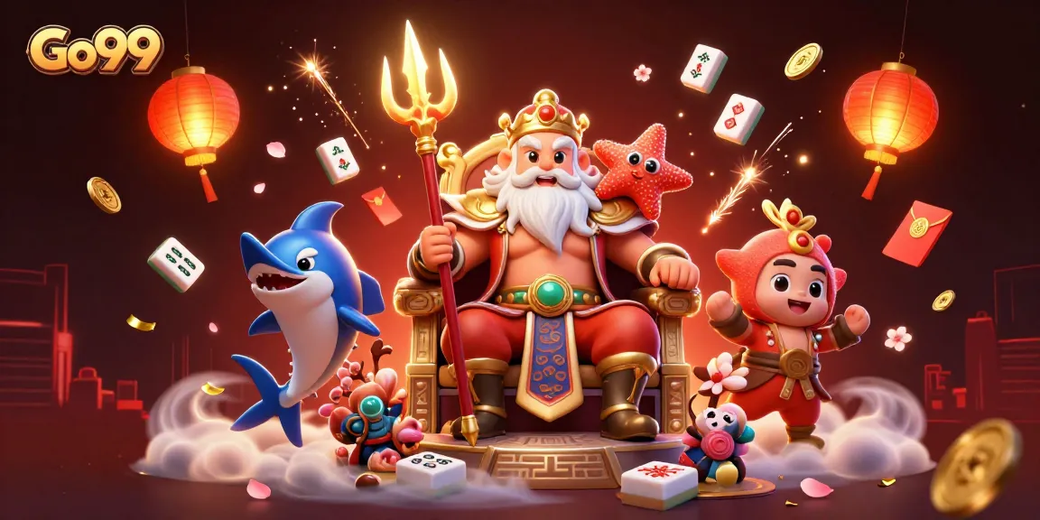 Experience the thrill of Go99 with vibrant casino-themed characters and festive elements.