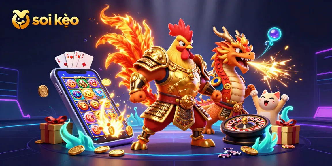 Engage in soi kèo strategies with colorful casino elements and vibrant gaming characters.