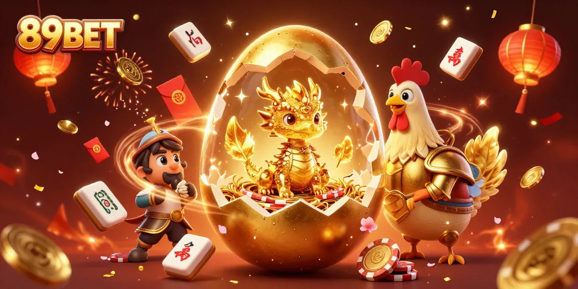 Engage with the thrilling world of 89BET as a golden dragon greets players amidst dynamic casino elements.