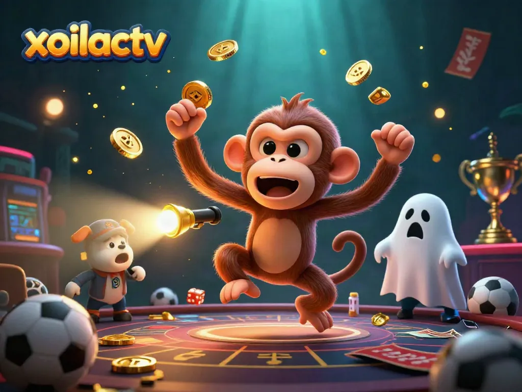 Experience the thrill of sports betting with xoilactv as a mischievous monkey juggles golden coins.