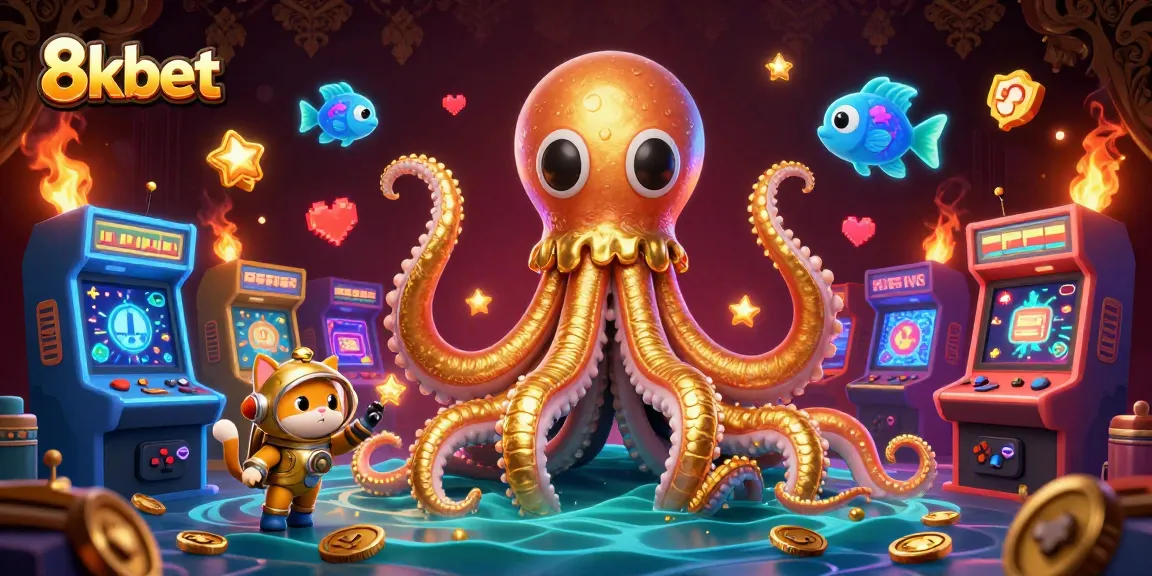 Engage with thrilling games at 8kbet, featuring a kraken and diving cat in an exciting casino adventure.
