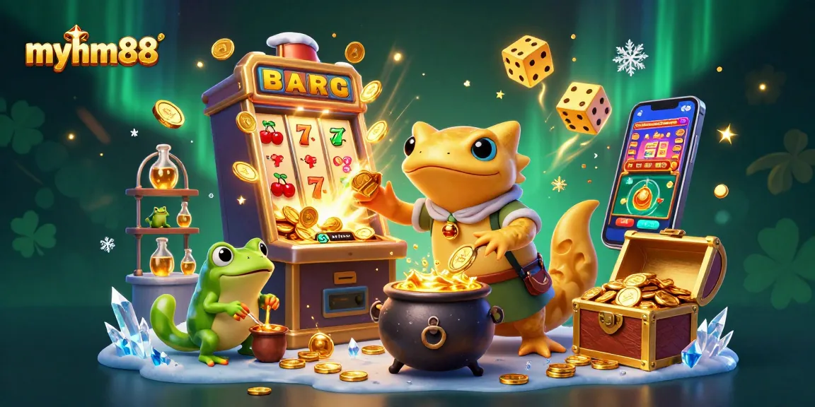 Experience entertainment at myhm88 with golden treasures, slots, and lively casino action in an immersive 3D scene.