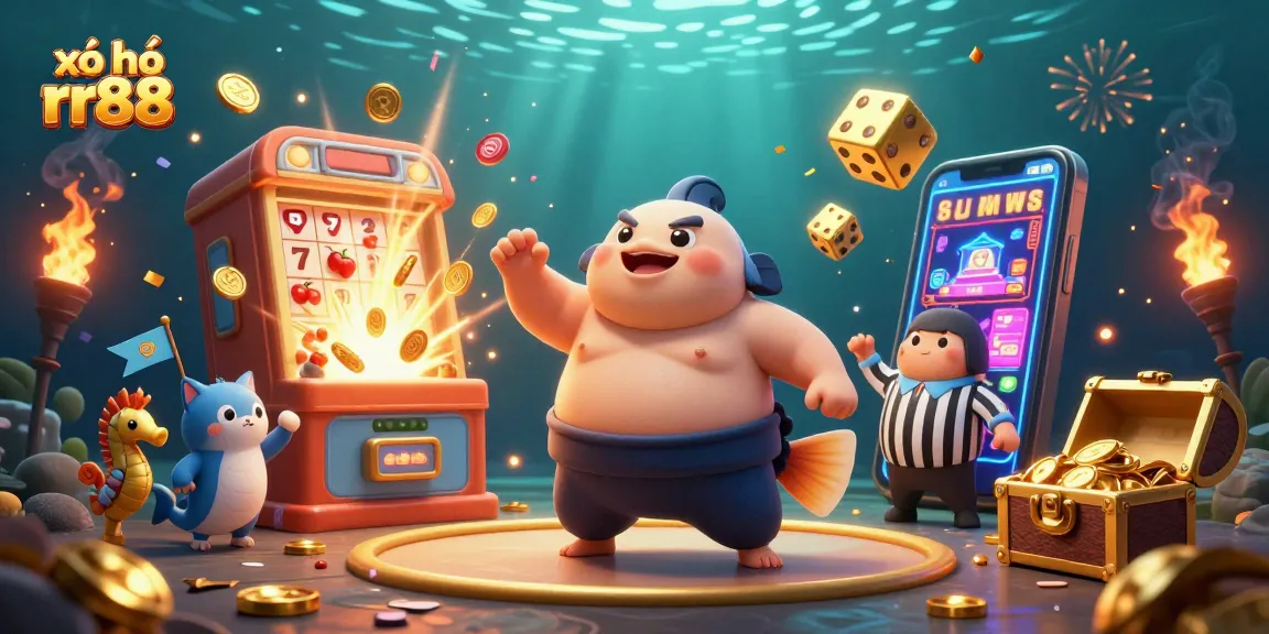 Experience the excitement of xổ số rr88 with a vibrant underwater lottery event featuring a blowfish and playful characters.