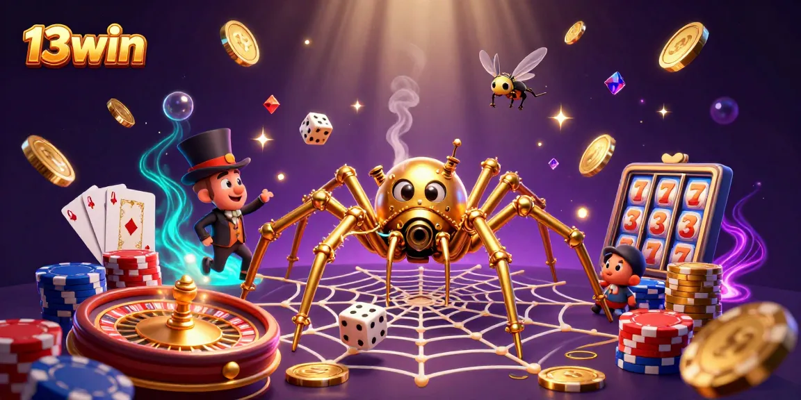 Experience winning excitement with 13win's steampunk casino illustration, featuring dynamic characters and gaming elements.