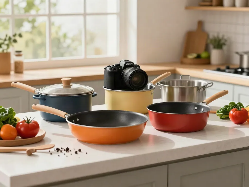 Non-Stick Cookware price in bangladesh showcased in a bright kitchen with fresh ingredients and cooking tools.