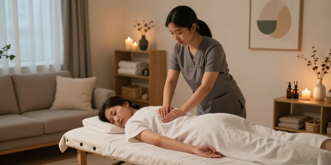 Relaxing 서울출장안마 scene with a therapist providing a soothing Swedish massage in a cozy home setting.