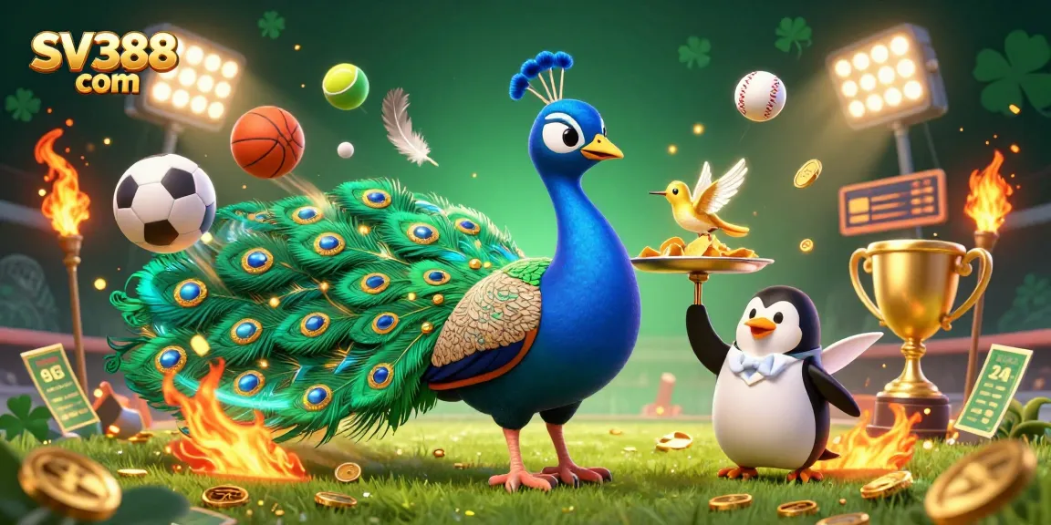 Experience cockfighting excitement at SV388 com with vibrant characters, golden elements, and dynamic sports action.