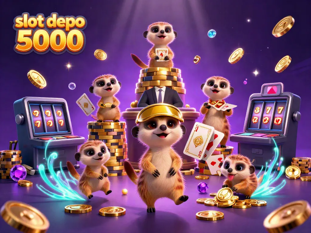 Experience thrilling gameplay with slot depo 5000 in this vibrant casino scene featuring playful meerkats.