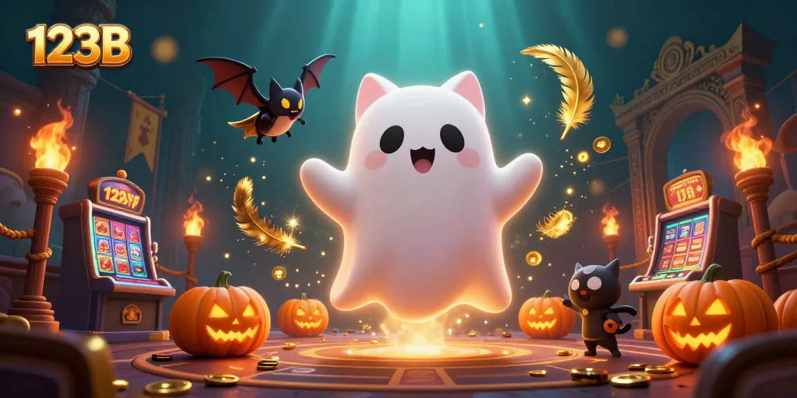 Experience thrilling gaming at 123B with a spirited ghost cat and captivating casino elements.