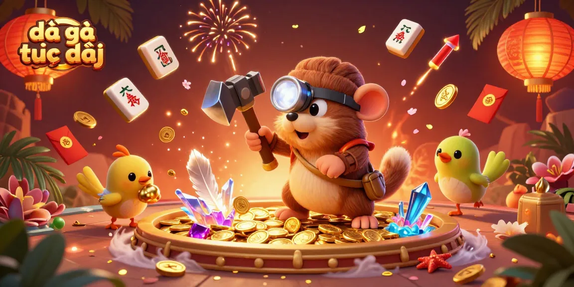 Experience the thrill of đá gà trực tiếp as the cartoon mole navigates a vibrant fighting arena filled with gems and gold.
