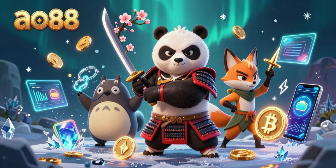 Experience exciting gameplay with ao88 featuring a vivid 3D samurai panda and ninja fox amidst vibrant casino elements.
