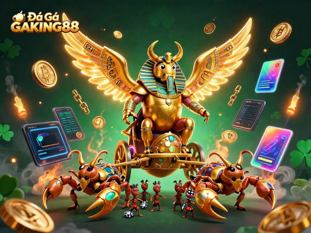 Experience the excitement of Đá Gà GAKING88 with golden elements and engaging action.
