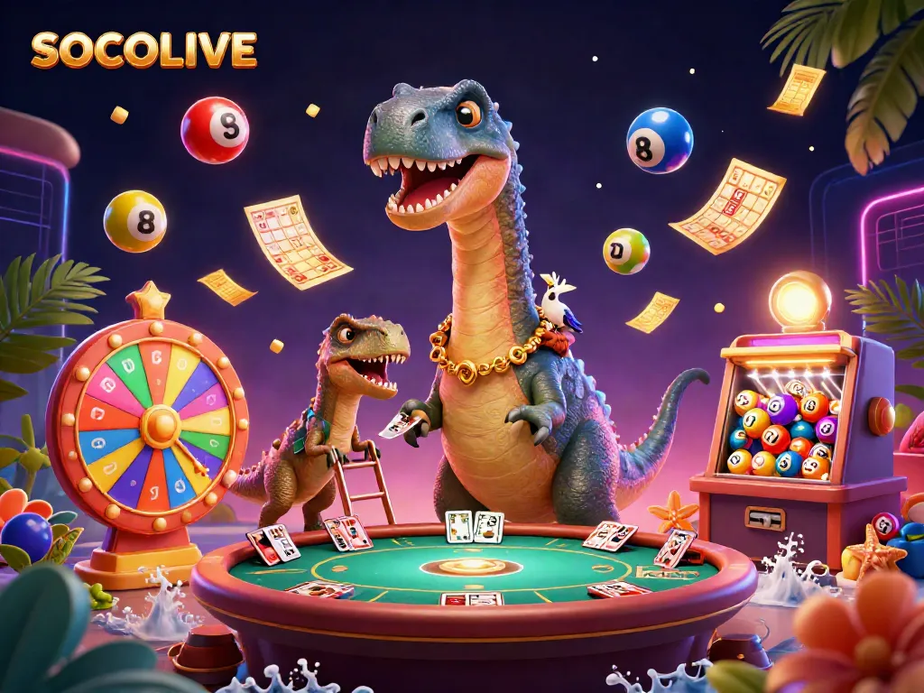 Engage with SOCOLIVE's vibrant casino action featuring entertaining characters and gaming elements.