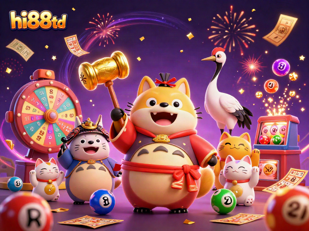 Experience thrilling winnings at hi88td with our illustrated casino adventure featuring a lucky tanuki!