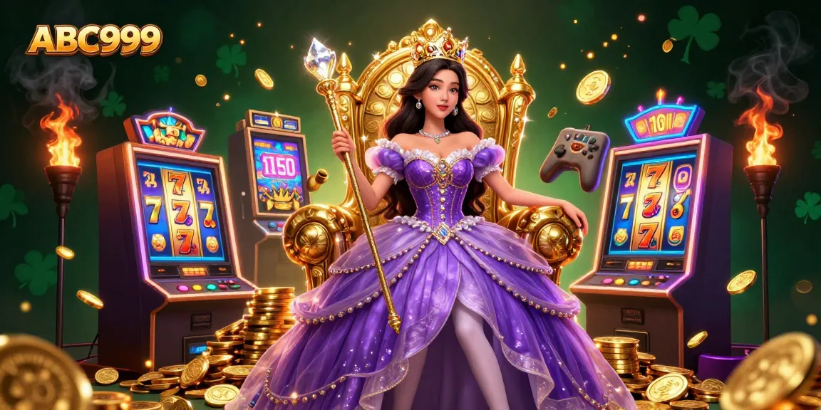 Experience the magic of ABC999 with a regal character among vibrant slot machines, showcasing the thrill of winning.