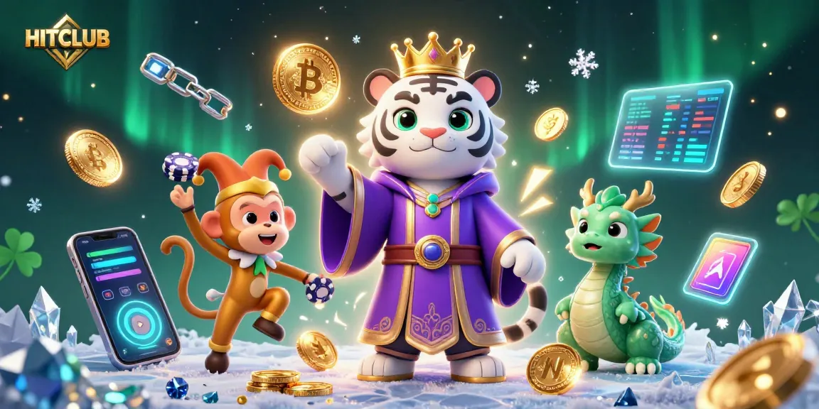 Engage with HITCLUB's vibrant gaming atmosphere featuring a royal tiger and playful monkey.