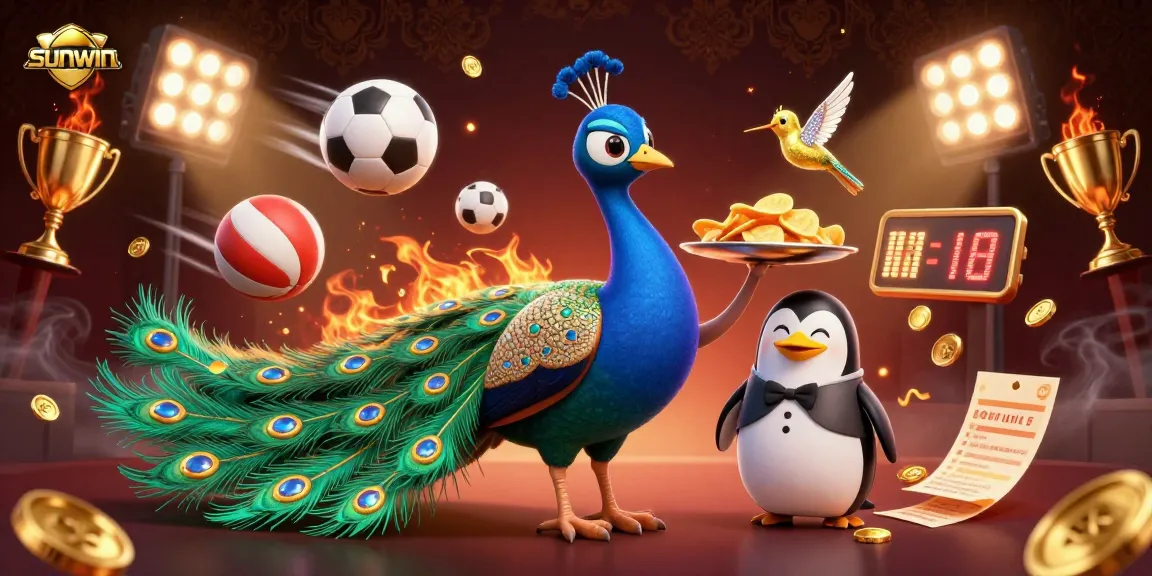 Experience thrilling wins at sunwin with a vibrant casino scene featuring colorful sports elements and characters.