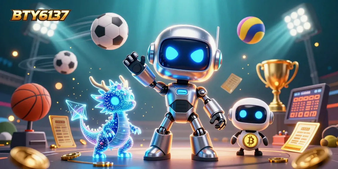 Engage with BTY6137 casino fun as a vibrant robot mascot, holographic dragon, and drone assist in action.