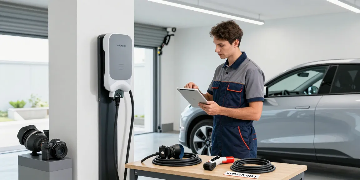 Wallbox installieren kosten: Fachmann installiert Wallbox in einer modernen Garage für E-Autos.