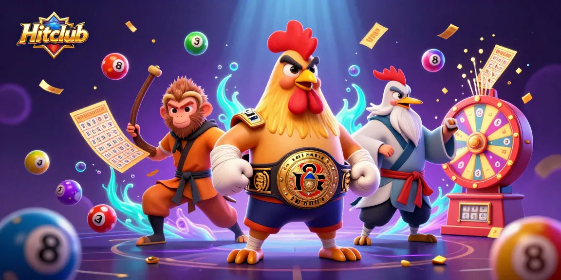 Engage in thrilling gaming action at Hitclub with vibrant lottery elements and cartoon characters.
